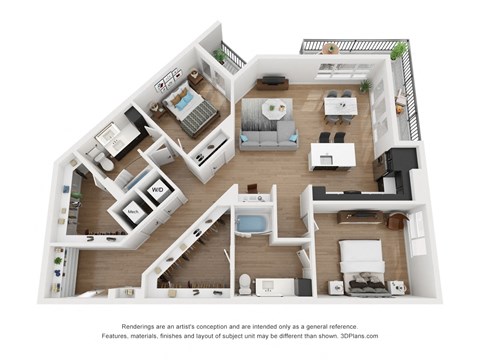 Floor plan for 2 beds, 2 baths, 1393 sqft